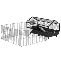 PawHut Metal Small Animal Cage, Rabbit Cage for Guinea Pig, Chinchilla, Hedgehog, Bunny with Removable Wheels and Foldable Detachable Run Fence 47.2" L x 66.9" W x 24.4"H(m-2)