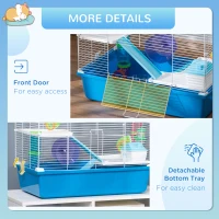 PawHut 3-Tier Large Toy-Filled Steel Small Animal Cage, Includes Exercise Wheel, Water Bottle, Food Dish, Blue(m-6)