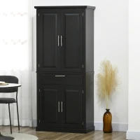 HOMCOM 72" Kitchen Pantry Cabinet, Freestanding Storage Cabinet, 4-Door Cabinet with Drawer and Adjustable Shelves, Black(m-8)