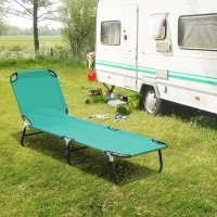 Outsunny Outdoor Folding Lounge Chair, Steel Tanning Chair with Reclining Back, Breathable Mesh for Beach, Yard, Patio, Green(m-8)