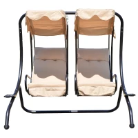 Outsunny Outdoor Garden Patio Covered Double Swing with Frame, Sand(m-1)