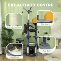 PawHut 71" Cat Tree, Cat Tower with Scratching Posts, Sisal Pad, Cat Condo, Bed, Hammock, Platforms, Toy Balls, Dark Grey(m-4)