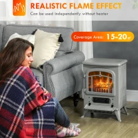 HOMCOM Fireplace Stove, Electric Fireplace Heater with Realistic LED Flames and Logs, 725W/1450W, Gray(m-4)
