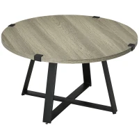 HOMCOM Round Coffee Table, Retro Cocktail Table with Steel Crossed Legs, Aesthetic Living Room Table, Easy to Assemble, Light Gray(m-11)