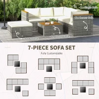 Outsunny 7 Pieces Outdoor Patio Furniture Set, PE Rattan Wicker Sectional Sofa Set with Cushions, Coffee Table, White(m-6)