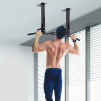 Soozier Ceiling Mounted Pull Up Bar Wall Mount Chin Up Bar Upper Body Strength Training Station Home Gym Black(m-1)