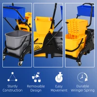 HOMCOM 2 x 6.9 Gallon Mop Water Bucket Wringer Cart with Easy to Use Side Press Wringer, Smooth Wheels, Mop-Handle Holder(m-7)
