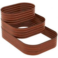 Outsunny 3-Tier Raised Garden Bed Set w/ Safety Edging, Open Bottom for Vegetables, Herbs, Flowers, 62.25" x 43" x 32.25", Brown(m-1)