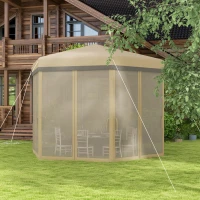 Outsunny 12'x12' Pop Up Canopy, Hexagon Gazebo with Netting, Carry Bag, Height Adjustable Instant Shelter, Khaki(m-8)