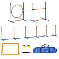 PawHut 4 Pcs Agility Training Equipment for Dogs w/ Weave Poles Adjustable Hurdle Jumping Ring, Pause Box for Backyard Orange(m-11)