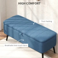 HOMCOM 40" Ottoman with Storage, Linen Upholstered Storage Ottoman Bench with Steel Legs for Living Room, Bedroom Dark Blue(m-5)
