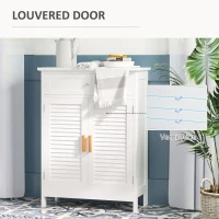 kleankin Bathroom Floor Cabinet, Freestanding Storage Cabinet with Double Doors and Drawer,  White(m-5)