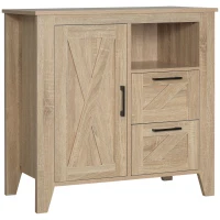 HOMCOM Farmhouse Storage Cabinet, Kitchen Cupboard Buffet Cabinet with Drawers, Door and Adjustable Shelf, Natural(m-2)