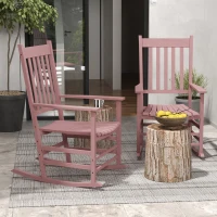 Outsunny Wooden Patio Rocking Chairs Set of 2, Outdoor Rocker Chairs with Wide Armrests, High Back for Garden, Balcony, Natural(m-7)