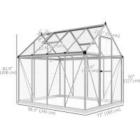 Outsunny 6' x 8' Walk-in Polycarbonate Greenhouse Aluminium Green House with 2 PC Panel Types, 5-Level Roof Vent, Rain Gutter(m-3)