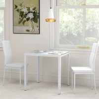 HOMCOM 3-Piece Rectangular Glass Kitchen Table and Chairs with Metal Frame and Faux Leather Upholstery for Dining Room, White(m-8)