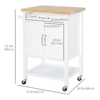 HOMCOM Kitchen Storage Cabinet Trolley Serving Cart Rubber Wood top Rolling Kitchen Island with Towel Rack and Drawer White(m-3)