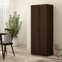 HOMCOM 63" 2-Door Kitchen Pantry, Freestanding Cabinet with 2 Adjustable Shelves for Dining Room, Cinnamon Cherry Wood Grain(m-8)