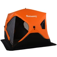 Outsunny 4 Person Ice Fishing Shelter Insulated Waterproof Portable Pop Up Ice Fishing Tent with 2 Doors for Outdoor Fishing, Orange(m-11)
