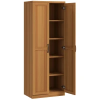 HOMCOM 63" 2-Door Kitchen Pantry, Freestanding Cabinet with 2 Adjustable Shelves for Dining Room, Cinnamon Teak Wood Grain(m-1)
