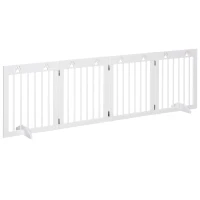 PawHut Freestanding Pet Gate 4 Panel Wooden Dog Barrier Folding Safety Fence with Support Feet up to 80.25" Long 24" Tall for Doorway Stairs White(m-11)