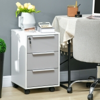 HOMCOM 3 Drawer File Cabinet with Wheels, Vertical Filing Cabinet with Lock, Grey