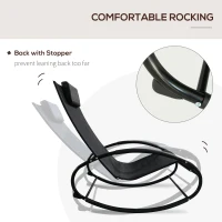 Outsunny Patio Texteline Rocking Lounge Chair Orbital Zero Gravity Rocker Outdoor Recliner Seat w/ Padded Pillow Black(m-4)