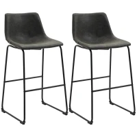 HOMCOM Bar Height Bar Stools Set of 2, Vintage PU Leather Bar Chairs, Kitchen Stools with Footrest for Home Bar, Dark Grey(m-11)