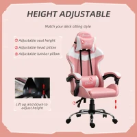 Vinsetto Racing Gaming Chair with Lumbar Support, Head Pillow, Swivel High Back Recliner Gamer Desk Chair for Office, Pink(m-4)