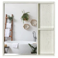 kleankin 24.75" x 25.5" Bathroom Medicine Cabinet with Mirror, Storage Shelf, Over Toilet Bathroom Cabinet Wall Mounted for Living Room and Laundry Room, White(m-11)