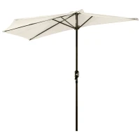 Outsunny 9.8ft Half Umbrella Semi Round Patio Parasol with Crank Handle, Top Vent for Garden, Balcony- NO BASE INCLUDED, Cream(m-2)