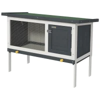 PawHut Wooden Outdoor Rabbit Hutch for Small Pet w/ Slide-out Tray, Openable Roof, 35" W x 18" D x 26" H, Dark Grey(m-2)