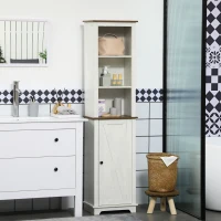 kleankin Bathroom Cabinet, Tall Storage Cabinet with Door and Adjustable Shelves, 15.6" x 11.8" x 63", White(m-8)