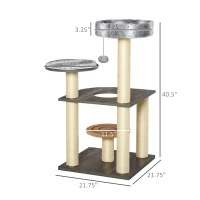 PawHut Cat tree Tower Climbing Kitten Activity Center Furniture with Sisal Scratching Post Round Toy Perch Hanging Balls 19.75" x 19.75" x 40.5"(m-3)
