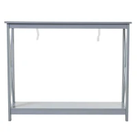 HOMCOM 2-Tier Console Table, Sofa Side Table with Storage Shelf, X Design for Entryway, Living Room, and Hallway, Grey(m-8)