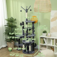 PawHut 71" Cat Tree, Cat Tower with Scratching Posts, Sisal Pad, Cat Condo, Bed, Hammock, Platforms, Toy Balls, Dark Grey(m-3)