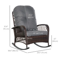 Outsunny Rattan Rocking Chair, Outdoor Wicker Patio Rocker Chair Furniture with Thick Cushions, for Garden Backyard Porch, Grey(m-3)