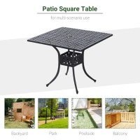 Outsunny 36" Patio Dining Table, Outdoor Bistro Table with 2" Umbrella Hole, Cast Aluminum Frame, For Garden, Balcony, Black(m-6)