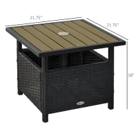Outsunny 22" Outdoor Side Table with Umbrella Hole, Rattan Wicker End Table with Sand Bag and Steel Frame for Outdoor, Patio, Garden, Backyard, Black & Tan(m-3)