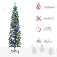 HOMCOM 6' Artificial Pencil Christmas Trees Holiday Decoration with Colorful LED Lights, Steel Base, Skinny Shape(m-4)