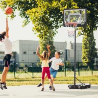 Soozier Portable Basketball Hoop System Stand with 33in Backboard, Height Adjustable 5FT-7FT Basketball Goal for Indoor Outdoor Use(m-10)