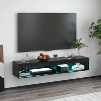 HOMCOM Modern Wall Mounted TV Stand with Storage and LED Lights for TVs up to 75", Floating TV Shelf for Living Room, Black(m-1)