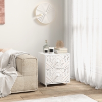 HOMCOM Mid-Century Bedside Table, Nightstand with 2 Drawers, Side End Table for Bedroom, White