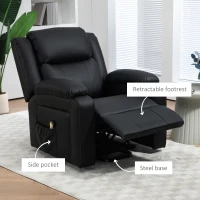 HOMCOM Lift Chair for Seniors, PU Leather Upholstered Electric Recliner Chair with Remote, Side Pockets, Quick Assembly, Black(m-7)