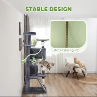 PawHut 54" Cat Tree, Multi-Level Cat Tower with Scratching Posts, Cat Condos, Bed, Platforms, Ramp, Toy Ball, Dark Grey(m-7)