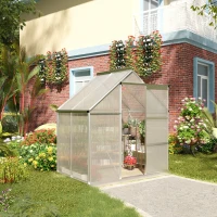 Outsunny 6' x 4' Hobby Greenhouse, Walk-in Polycarbonate Hot House Kit with Aluminum Frame, Sliding Door, Roof Vent, Silver(m-10)