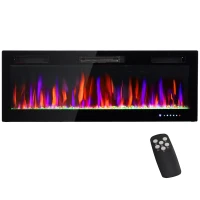 HOMCOM 50" Electric Fireplace Recessed and Wall Mounted, 1500W Ultra-thin with Adjustable Flame, Crystal, Black(m-11)