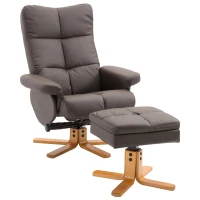 HOMCOM Leather Recliner and Ottoman Set Swivel Lounge Chair With Storage Footrest Wood Base Living Room Furniture Brown(m-2)