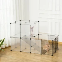 PawHut Pet Playpen DIY Small Animal Cage Portable Plastic Yard Fence for Rabbit Chinchilla Hedgehog Guinea Pig, 14 x 18 in(m-2)