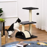PawHut 28" Cat Tree with Scratching Post, Pad, Toy Ball for Indoor Cats, Grey(m-8)